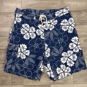 Hickey Freeman Swim Trunks Board Shorts Navy Blue Print Pattern sz L